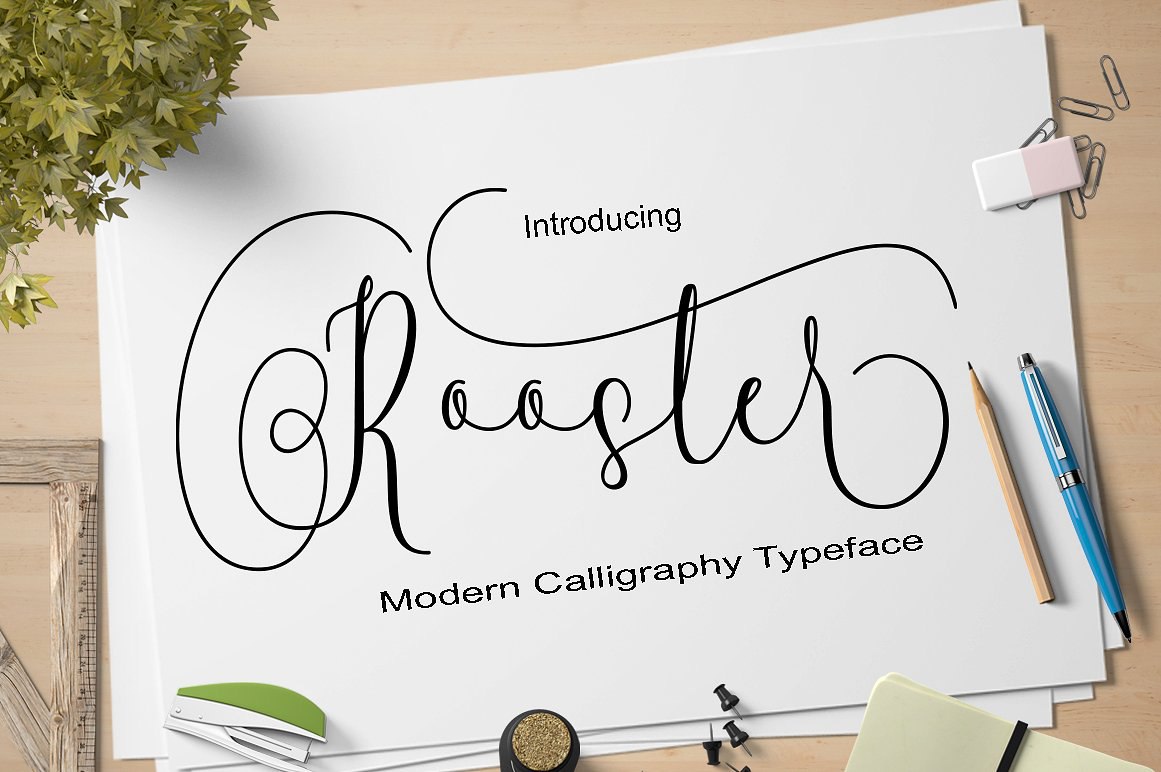 La font. Rooster font. Calligraphy Mock up.